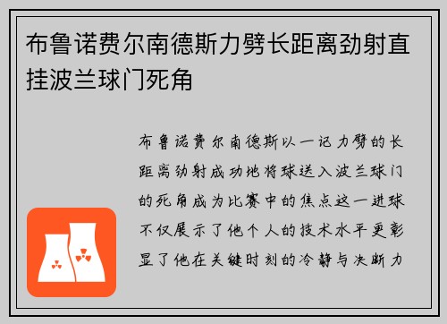 布鲁诺费尔南德斯力劈长距离劲射直挂波兰球门死角